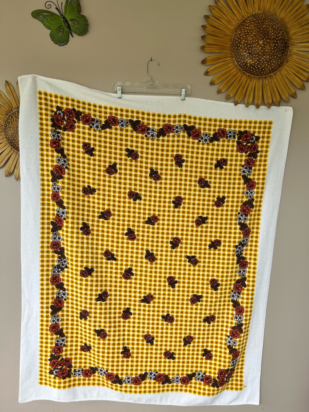 Vintage Terry Cloth Tablecloth 60s 70s Orange Yellow Floral Retro      50”x60”